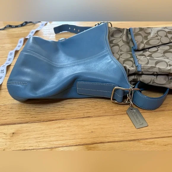 CoachLegacy light blue leather Shoulder Crossbody slim duffle Hobo bag